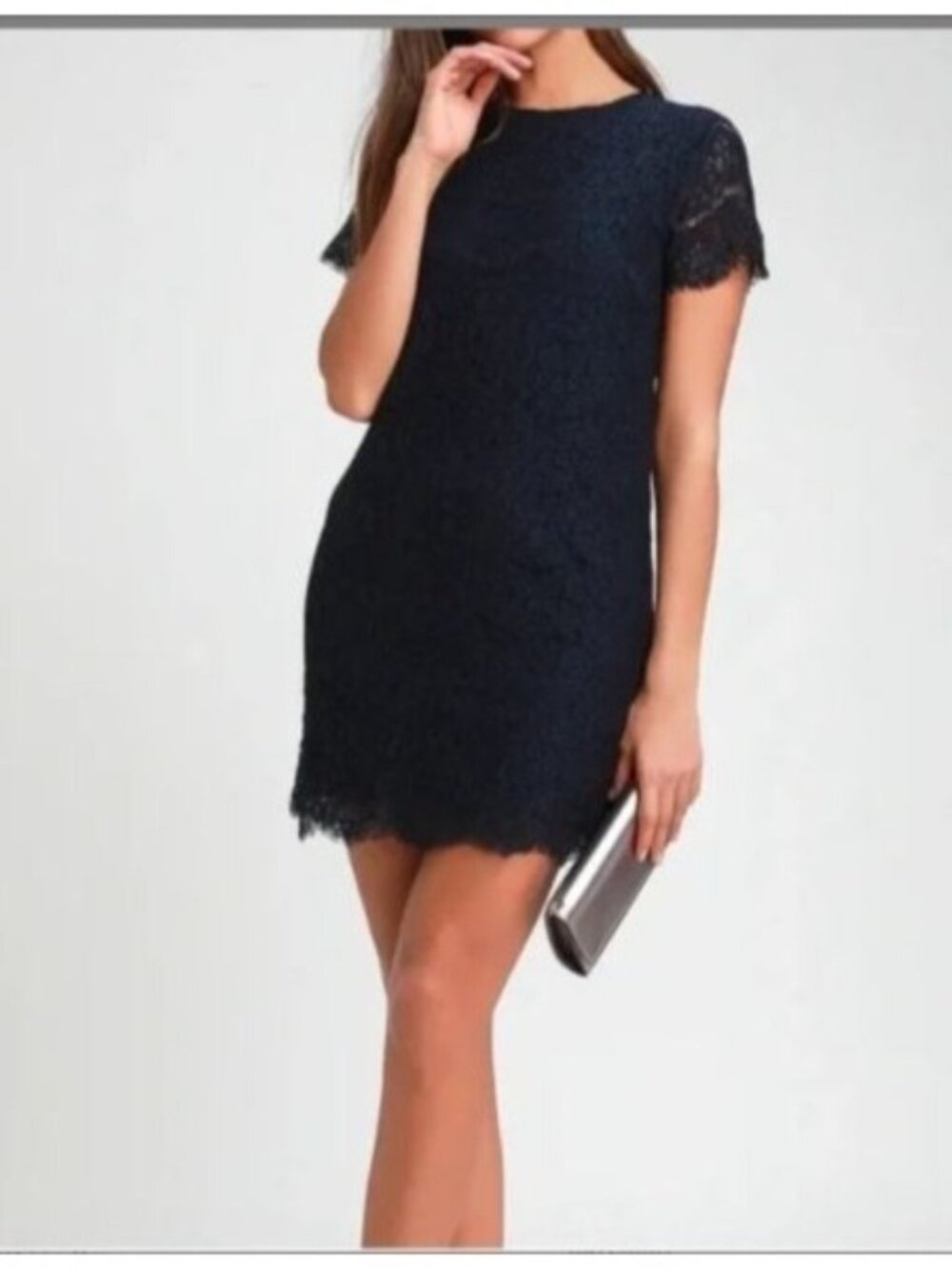 Banana Republic Black Lace  Dress Size 14 Short Sleeve Lined Elegant Womens